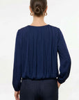 TIE NECK BUBBLE HEM BLOUSE