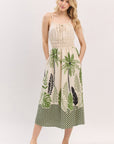 TROPICAL LEAVES SMOCKED WAIST SUNDRESS