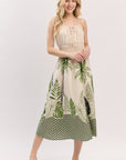 TROPICAL LEAVES SMOCKED WAIST SUNDRESS