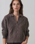SUPERFINE WOOL RELAXED CABLE POLO SWEATER