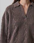 SUPERFINE WOOL RELAXED CABLE POLO SWEATER