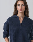SUPERFINE WOOL RELAXED CABLE POLO SWEATER