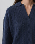 SUPERFINE WOOL RELAXED CABLE POLO SWEATER