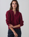 SUPERFINE WOOL RELAXED CABLE POLO SWEATER