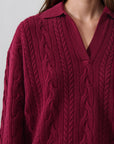 SUPERFINE WOOL RELAXED CABLE POLO SWEATER