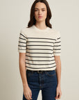 SHORT SLEEVE COTTON CUPRO STRIPE SWEATER