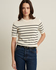 SHORT SLEEVE COTTON CUPRO STRIPE SWEATER