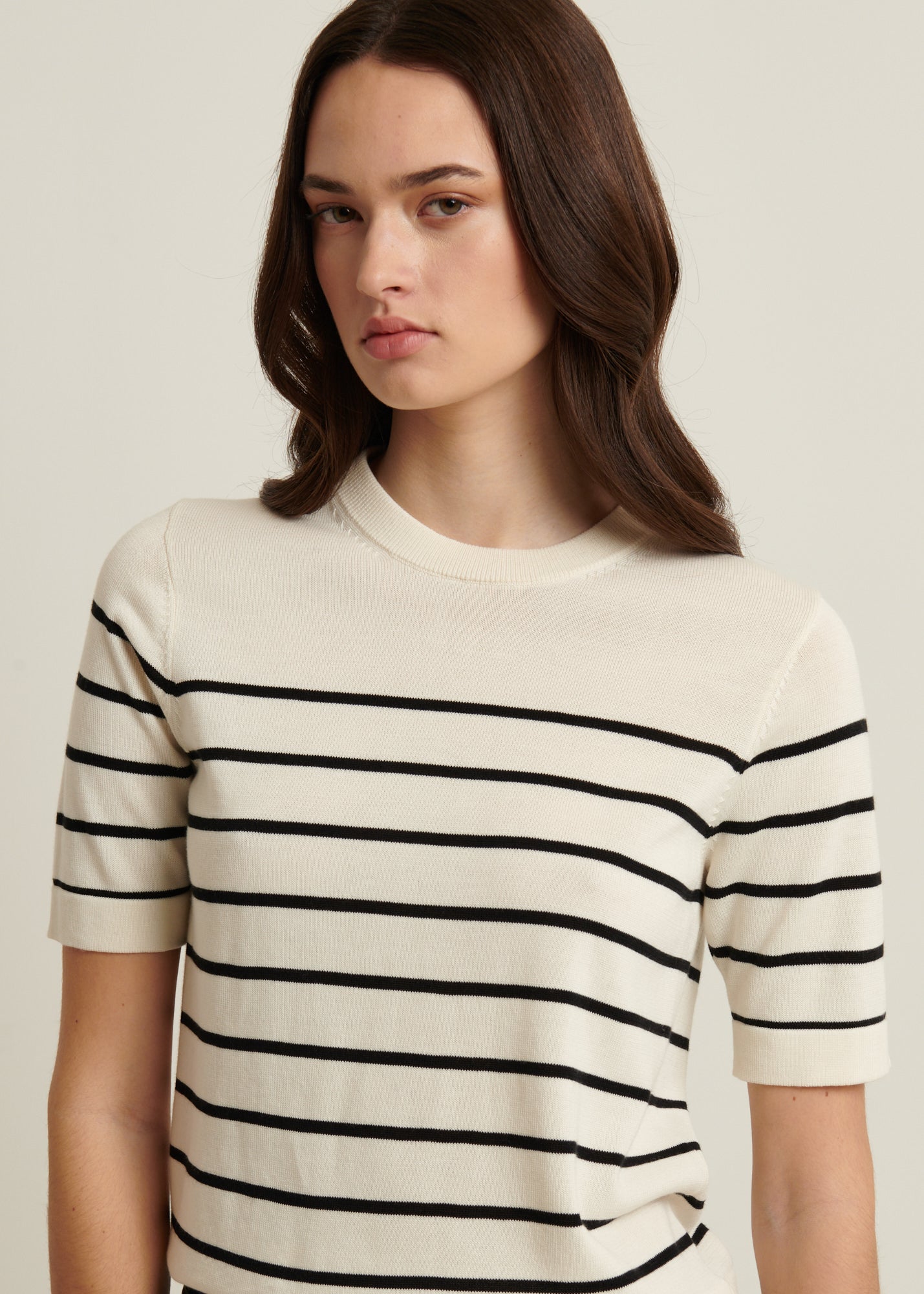 SHORT SLEEVE COTTON CUPRO STRIPE SWEATER