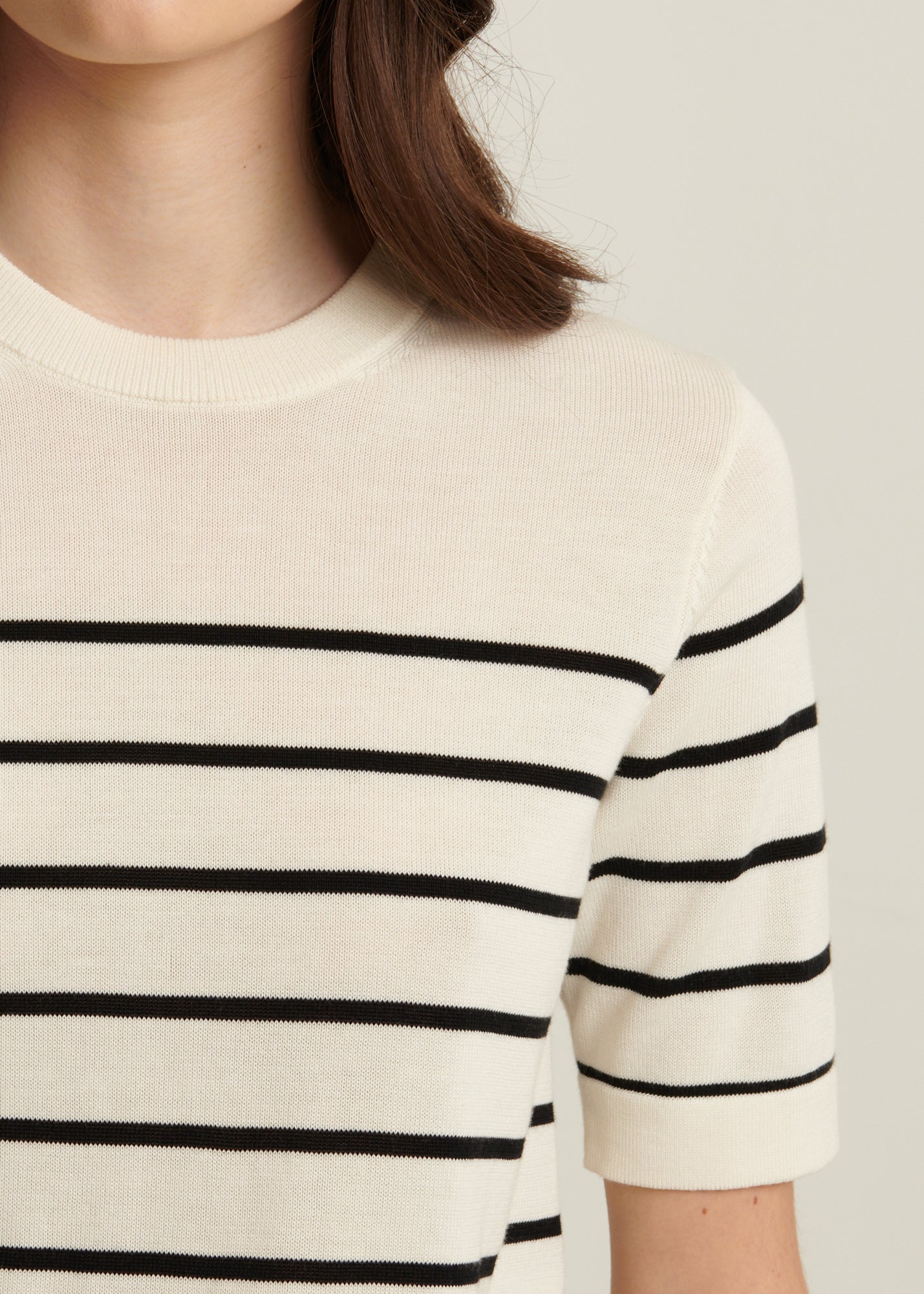 SHORT SLEEVE COTTON CUPRO STRIPE SWEATER