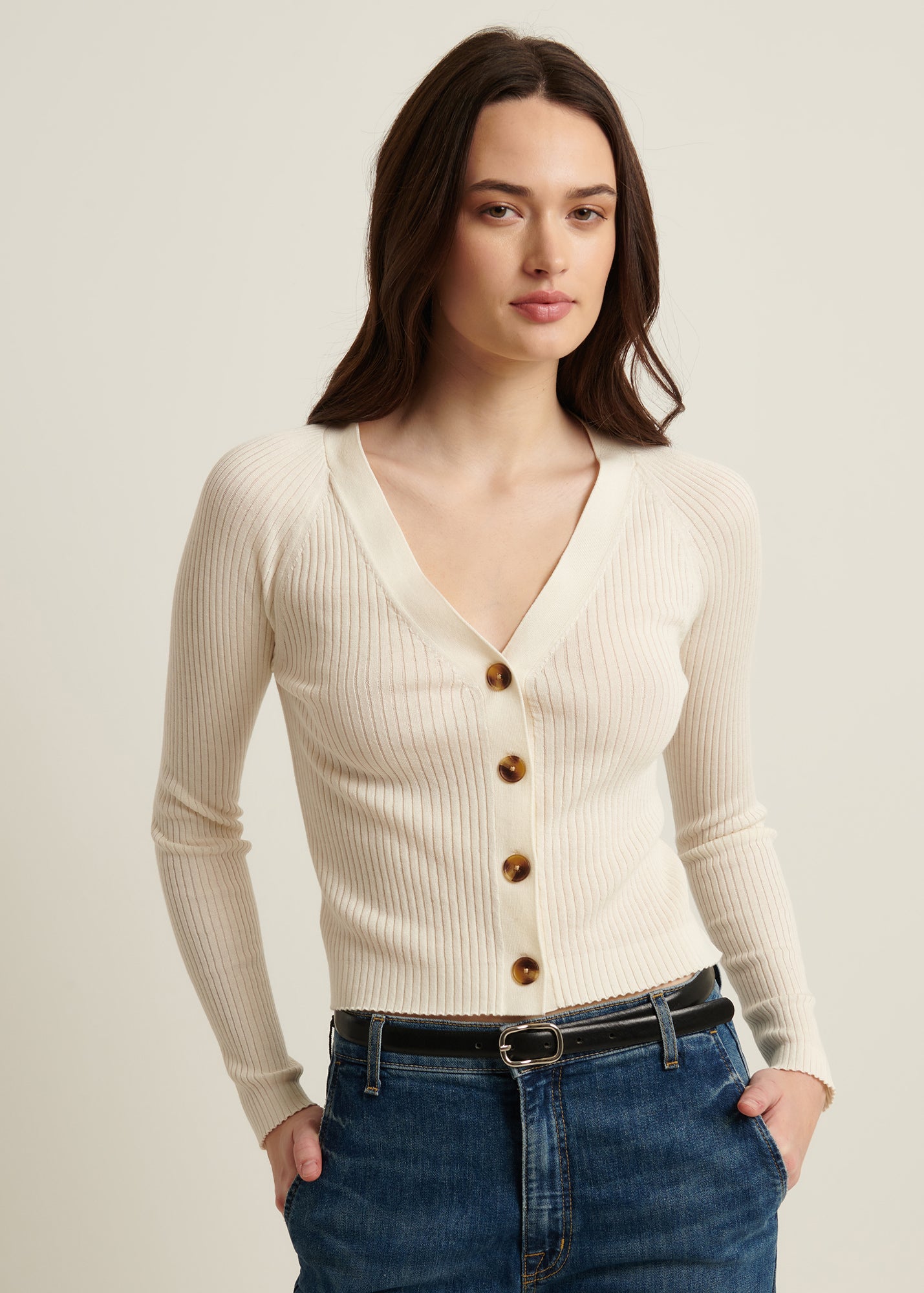 COTTON CUPRO RIB CARDIGAN