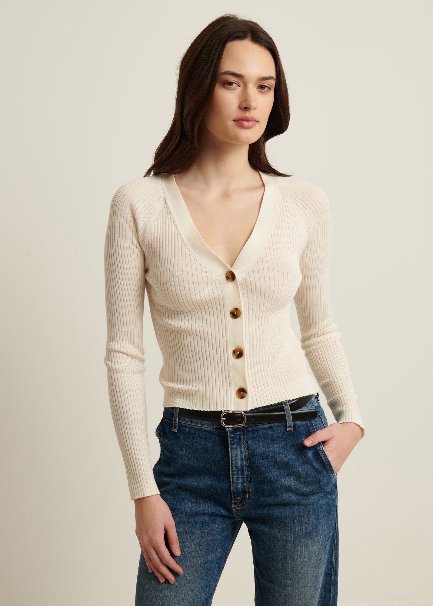 COTTON CUPRO RIB CARDIGAN