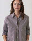 LONG SLEEVE COTTON BOYFRIEND STRIPED POCKET SHIRT