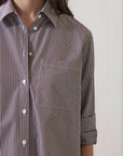 LONG SLEEVE COTTON BOYFRIEND STRIPED POCKET SHIRT