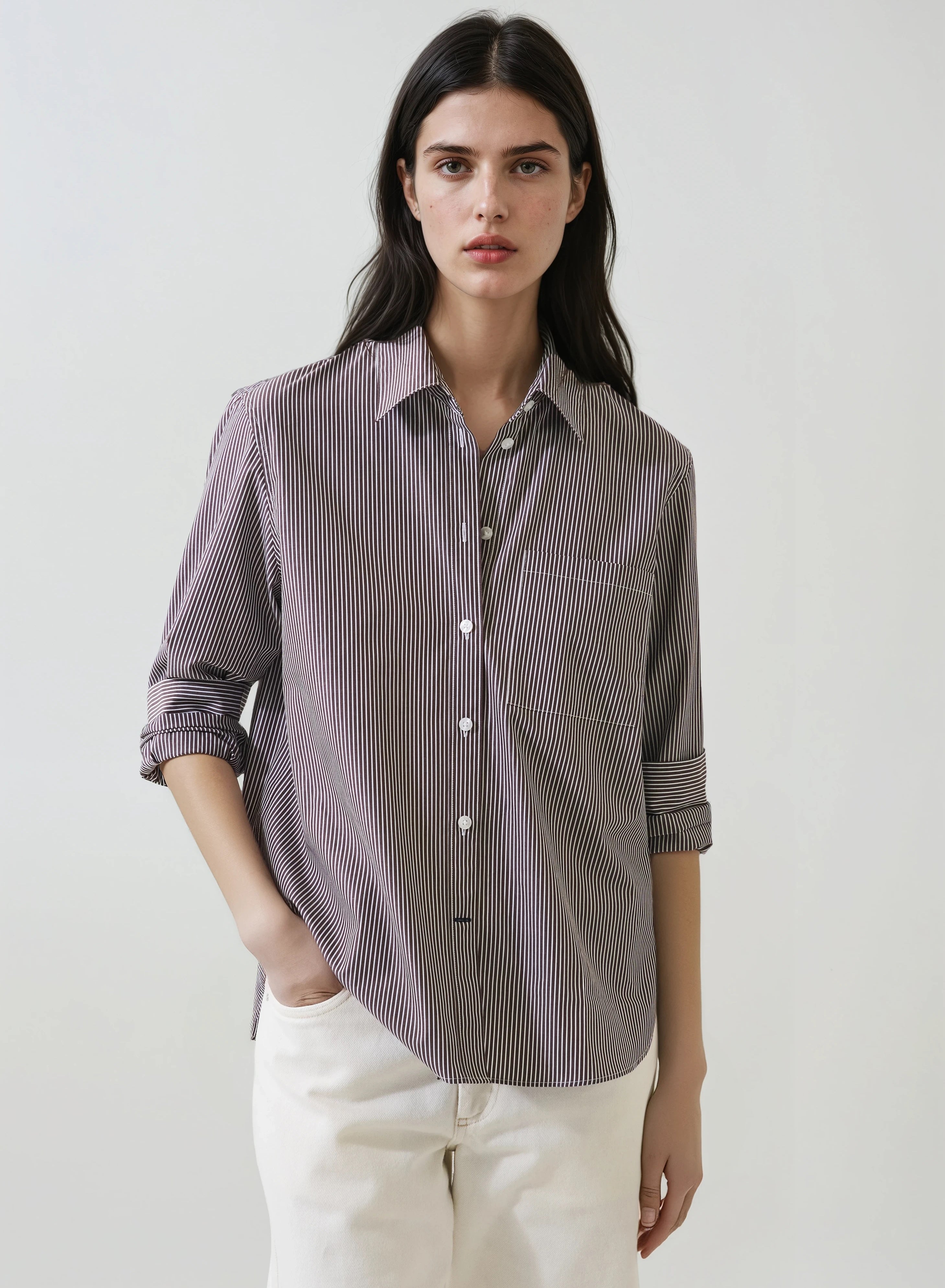 *COMING SOON* LONG SLEEVE COTTON BOYFRIEND STRIPED POCKET SHIRT