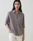 LONG SLEEVE COTTON BOYFRIEND STRIPED POCKET SHIRT