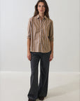 LONG SLEEVE COTTON BOYFRIEND STRIPED POCKET SHIRT