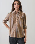 LONG SLEEVE COTTON BOYFRIEND STRIPED POCKET SHIRT