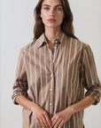 LONG SLEEVE COTTON BOYFRIEND STRIPED POCKET SHIRT