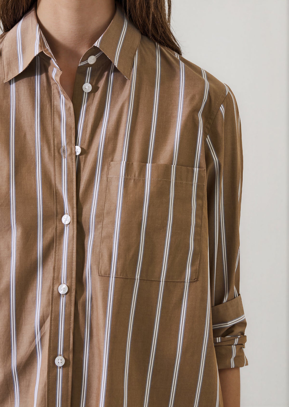 LONG SLEEVE COTTON BOYFRIEND STRIPED POCKET SHIRT