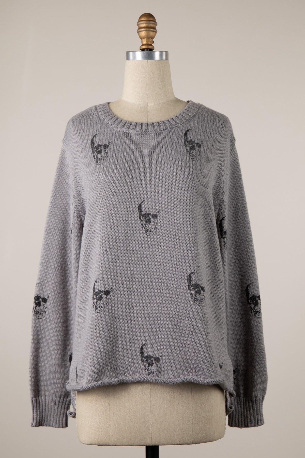 SHADOW SKULL ROLL HEM SWEATER