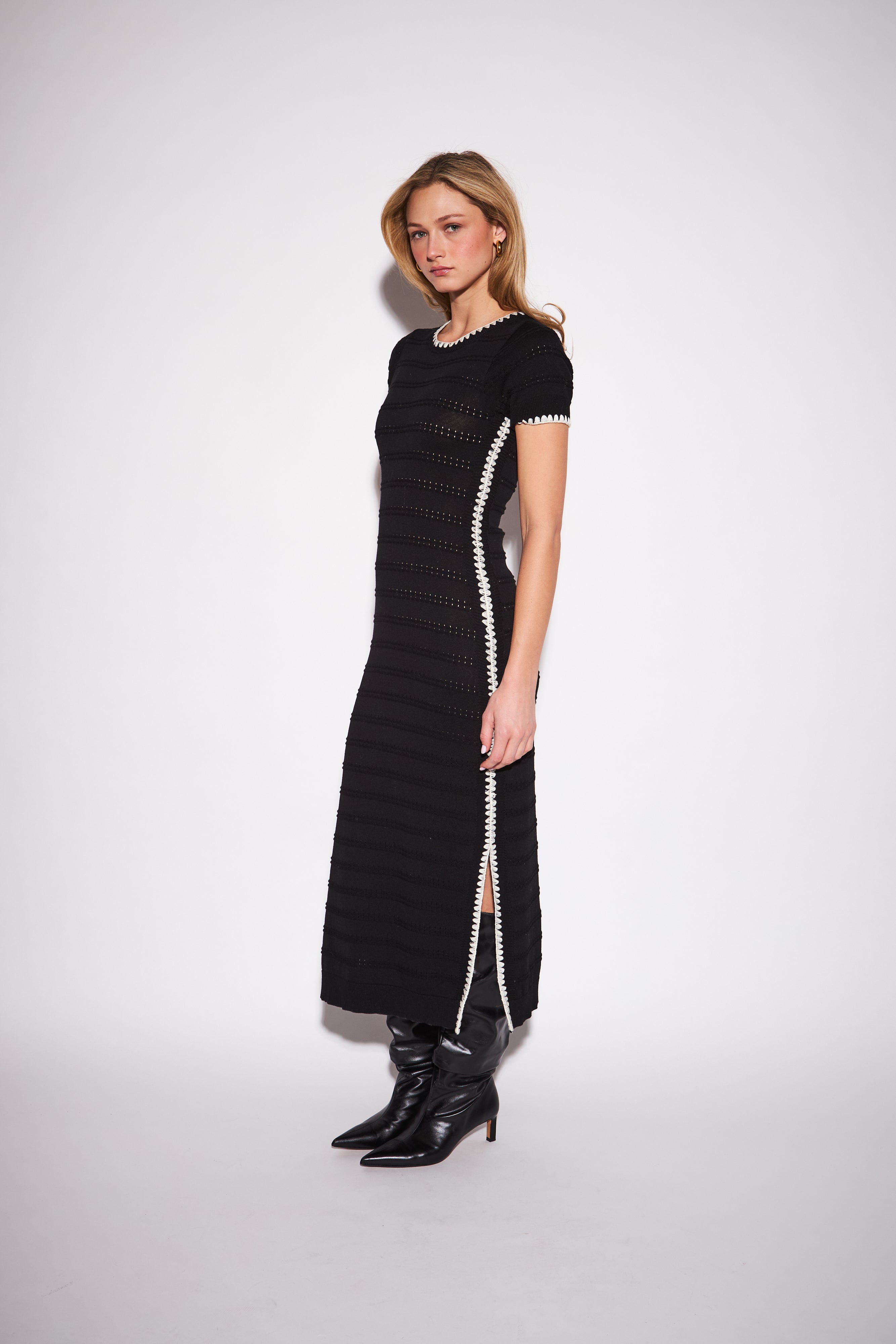 *COMING SOON* WARREN EMBROIDERED TRIM OPEN KNIT DRESS