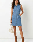 COLLARED TENCEL SLEEVELESS DRESS