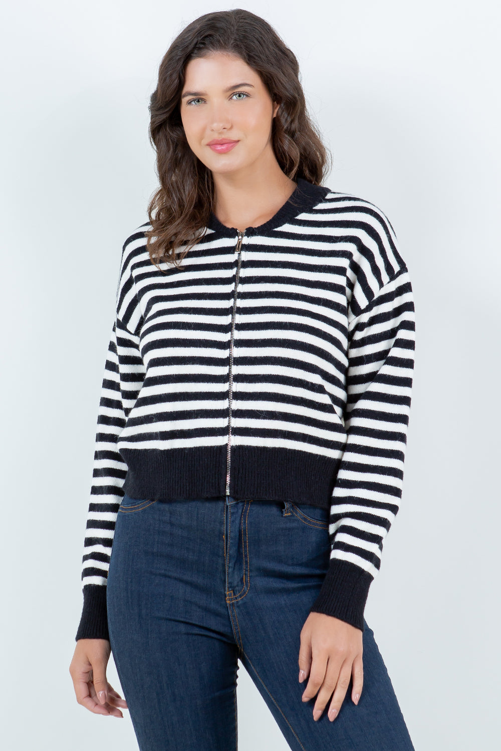 STRIPED ZIP UP CARDIGAN