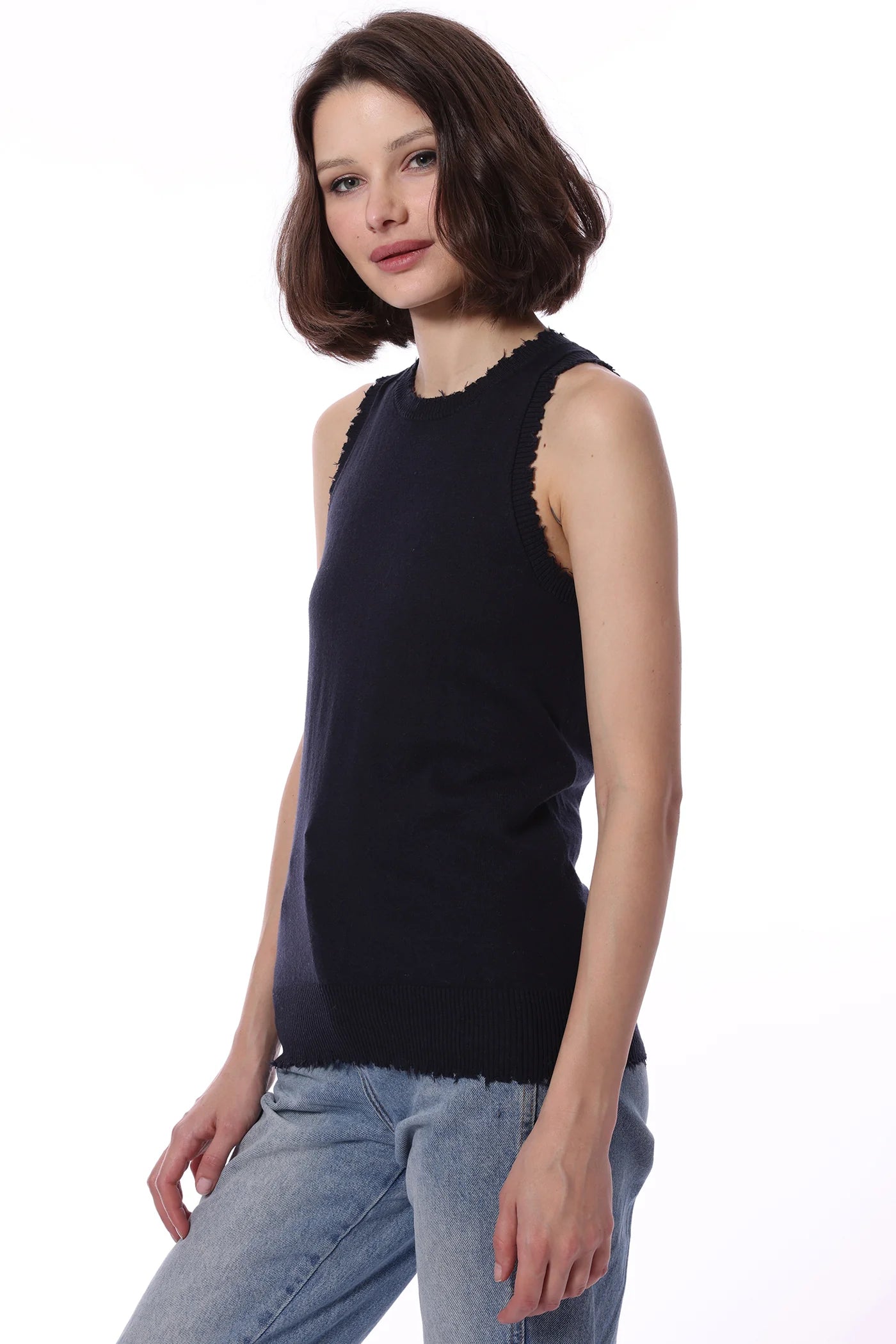 COTTON CASHMERE FRAYED TANK