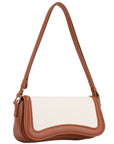TWO TONE CURVED FLAP SHOULDER BAG