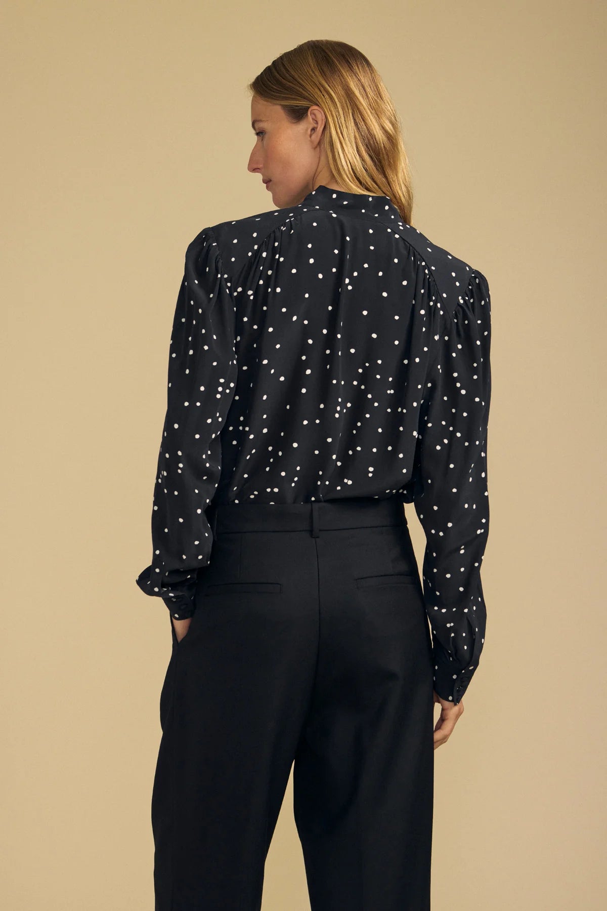 ALMA SILK POLKA DOT TIE NECK BLOUSE