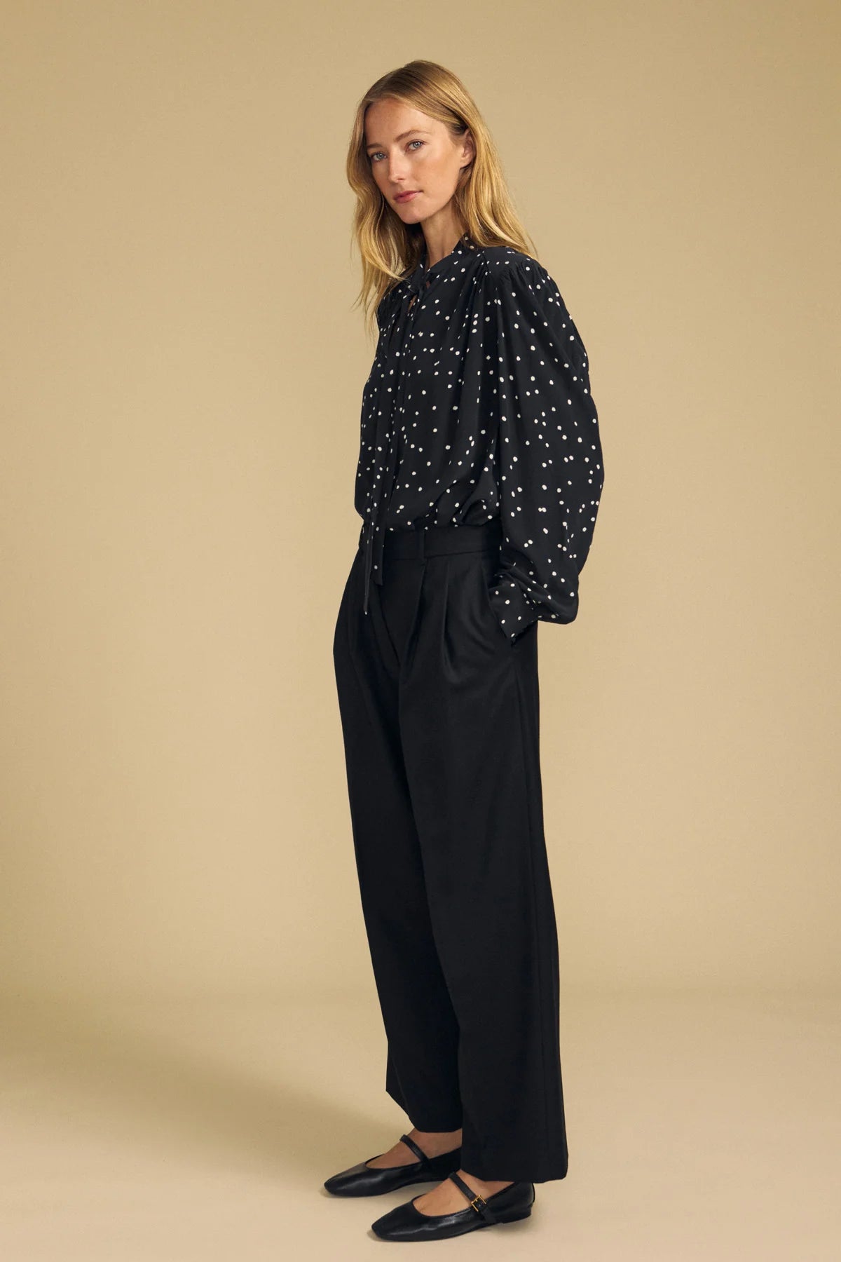 ALMA SILK POLKA DOT TIE NECK BLOUSE