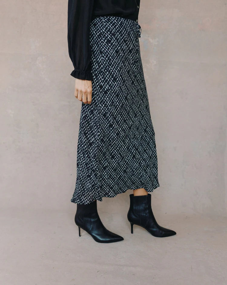 GRID PRINT BIAS SKIRT WITH TIE