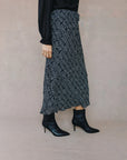 GRID PRINT BIAS SKIRT WITH TIE
