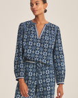 CLAUDIE HANDKERCHIEF PRINT PEASANT BLOUSE