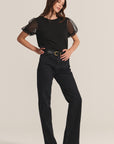 JUSTINE SHEER PUFF SLEEVE COTTON SLUB TOP