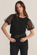 JUSTINE SHEER PUFF SLEEVE COTTON SLUB TOP