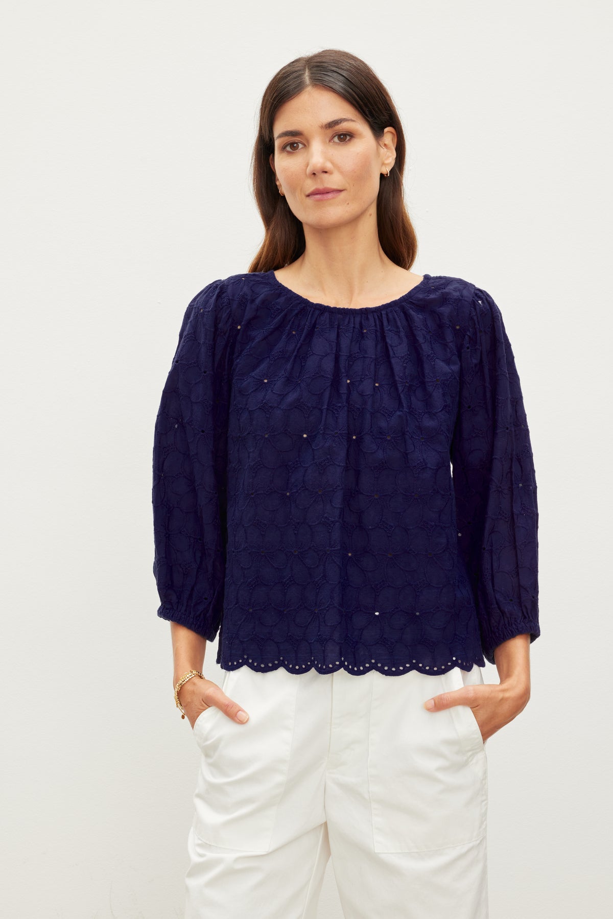 CORINA FLORAL EMBROIDERED COTTON BLOUSE