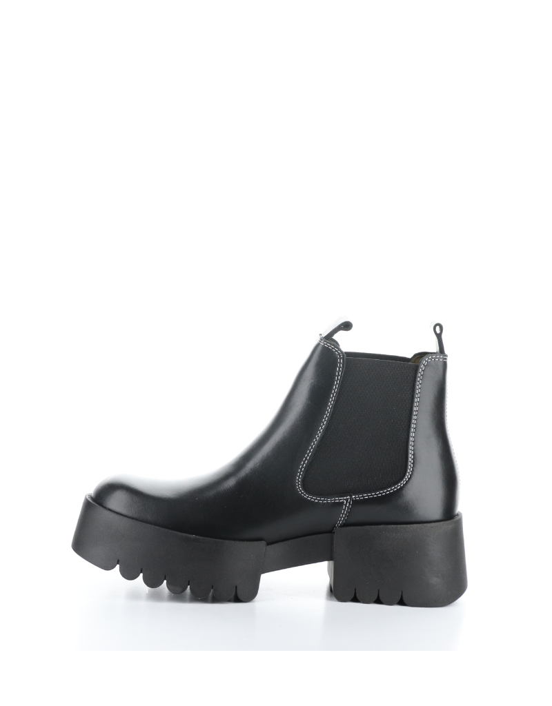 fly london exia lug sole chelsea boot in black, left side view