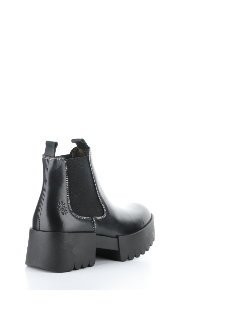 fly london exia lug sole chelsea boot in black, angled view