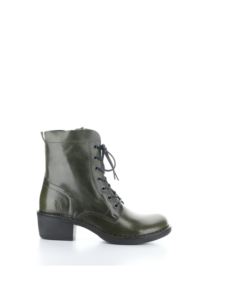 fly london milu lace up booty in olive green, side view