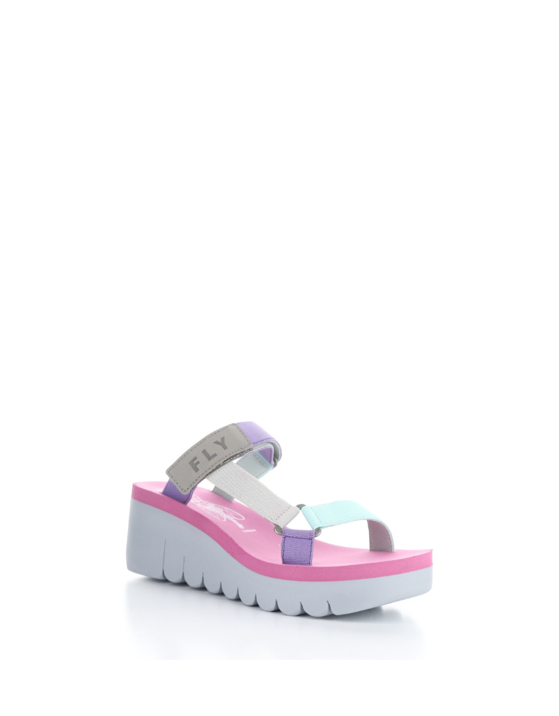 Fly London Bilu Platform Sandal Black White : The Shoe Spa