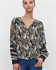 ABRIELLE IKAT VISCOSE LONG SLEEVE TOP