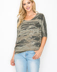 MARBLED FINE KNIT 1/2 SLEEVE TOP