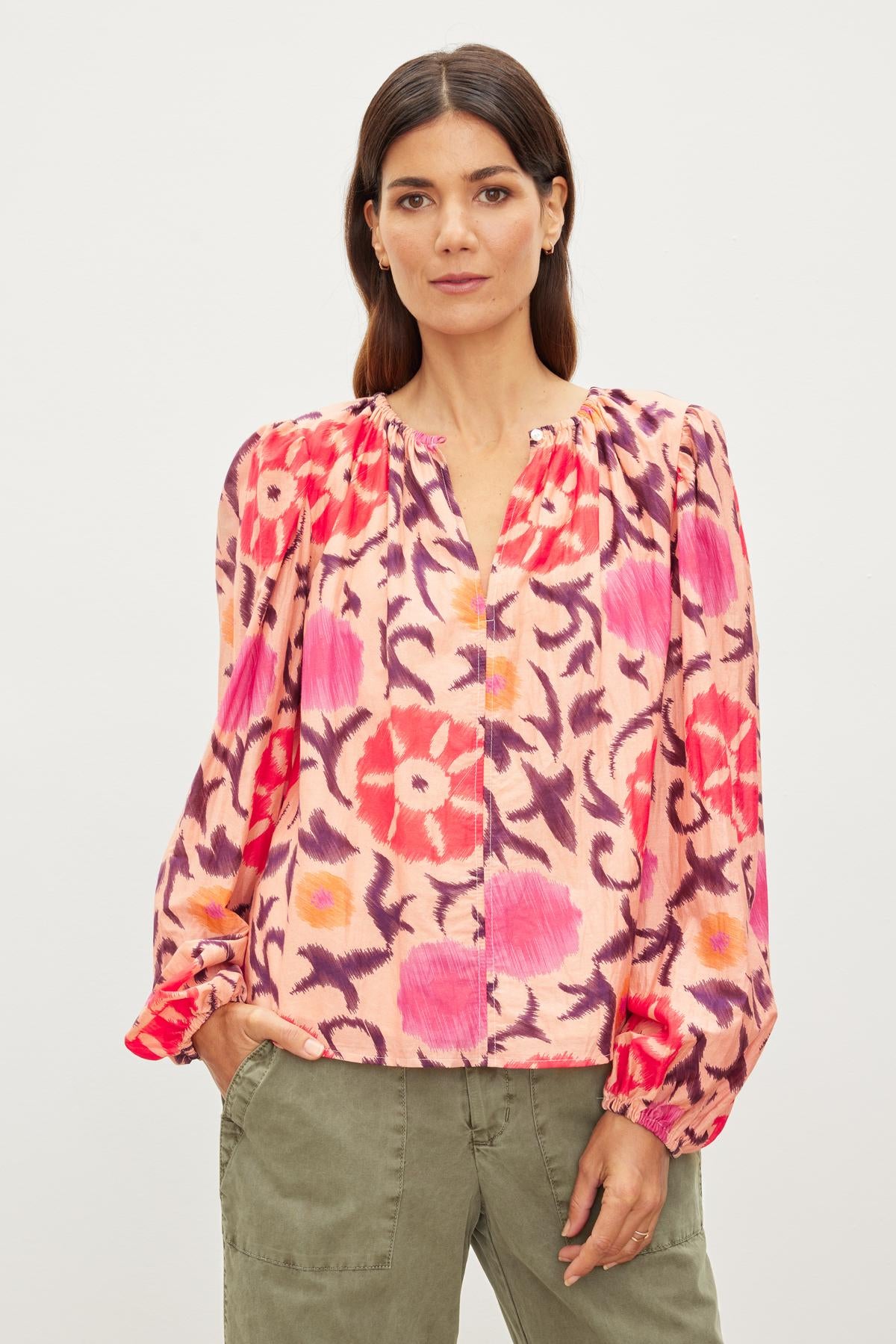 FRASER PRINTED SILK COTTON VOILE LONG SLEEVE BLOUSE