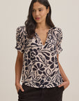 LESLIE PRINTED COTTON VISCOSE PUFF SLEEVE BLOUSE