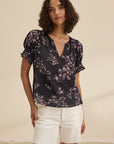 LESLIE PRINTED COTTON VISCOSE PUFF SLEEVE BLOUSE