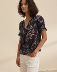 LESLIE PRINTED COTTON VISCOSE PUFF SLEEVE BLOUSE