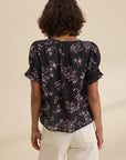 LESLIE PRINTED COTTON VISCOSE PUFF SLEEVE BLOUSE