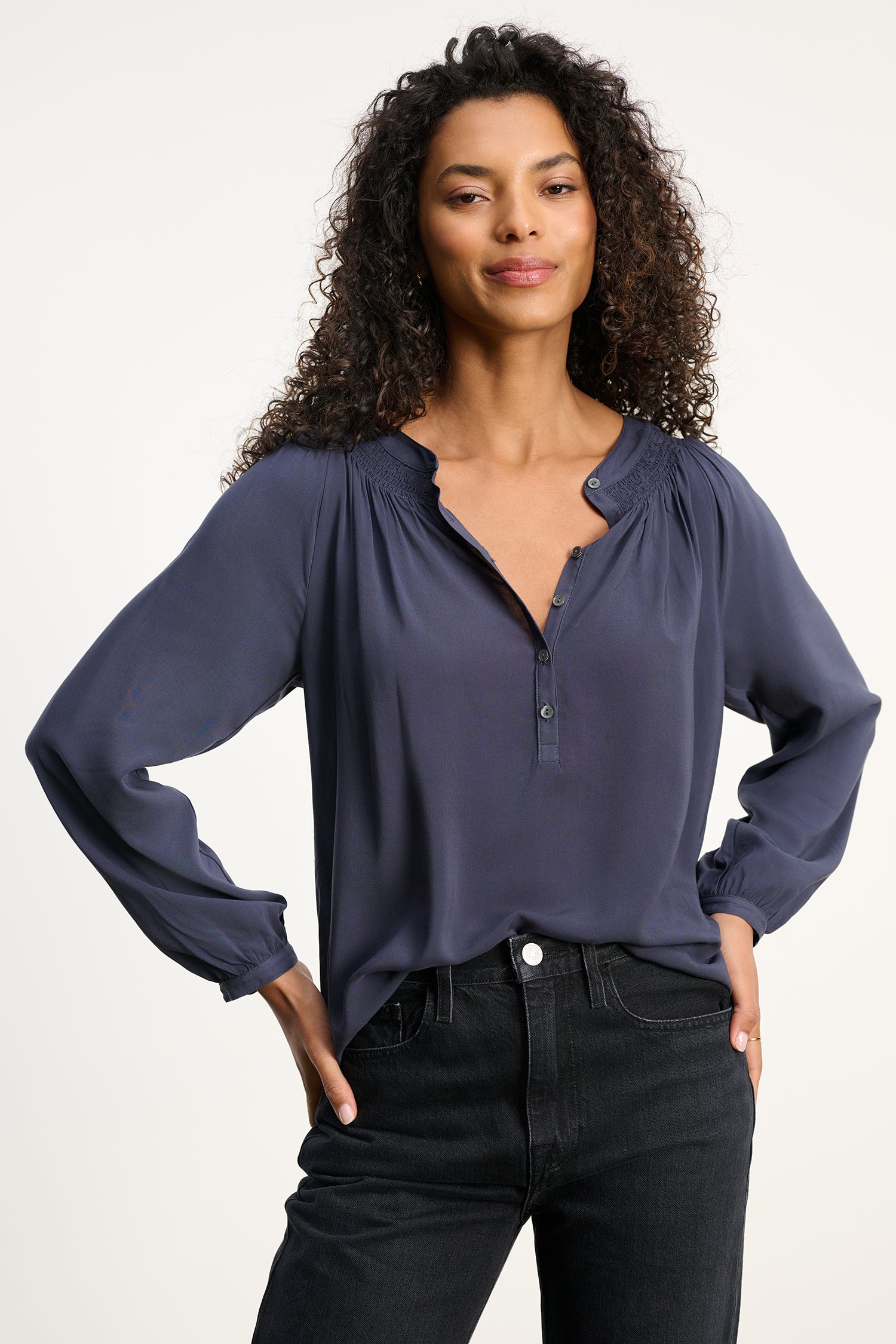 AURELIA SMOCKED YOKE RAYON CHALLIS BLOUSE