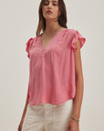 MALTA RAYON CHALLIS RUFFLE SLEEVE BLOUSE